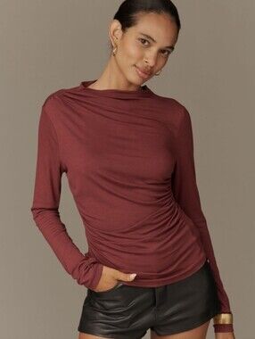 Anthropologie Long-Sleeve Asymmetric Ruched Top-Lg